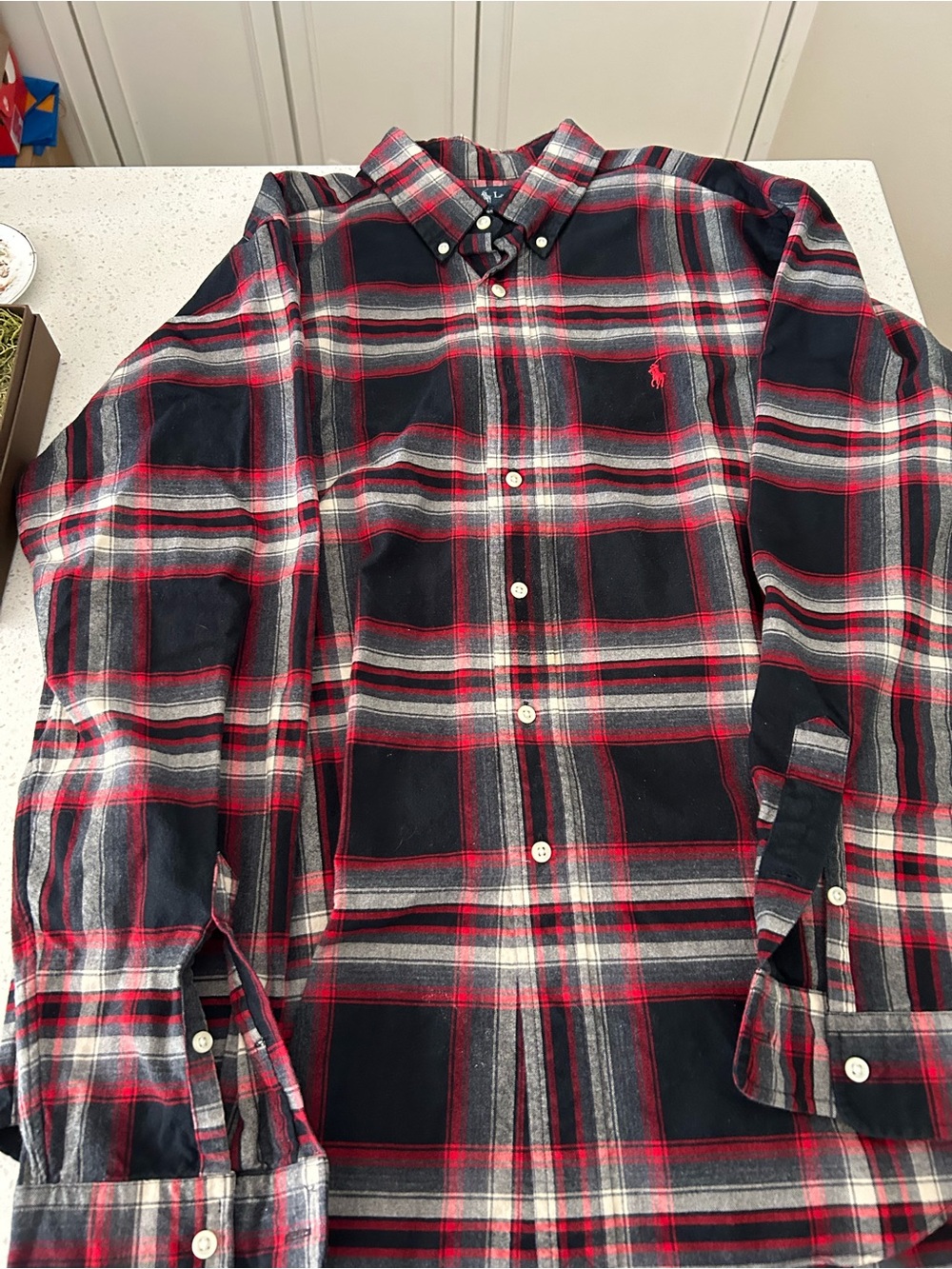 Polo by Ralph Lauren Men’s Red and Black Plaid Button-Down Shirt